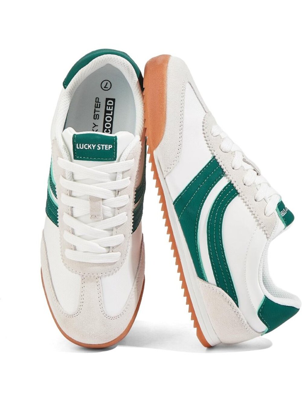 Women's White/Green Lightweight Thin Sole Lace up Anti Slip Retro Sneakers